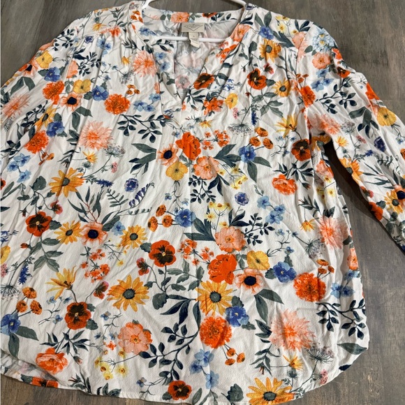 St. John's Bay Floral Blouse - White, Orange, Blue. Rayon size large - Picture 6 of 16
